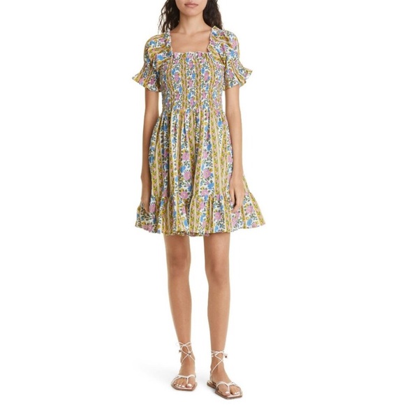 Mille Kiki Floral Print Off Shoulder Smocked Dress Large 8-10 - Picture 1 of 12
